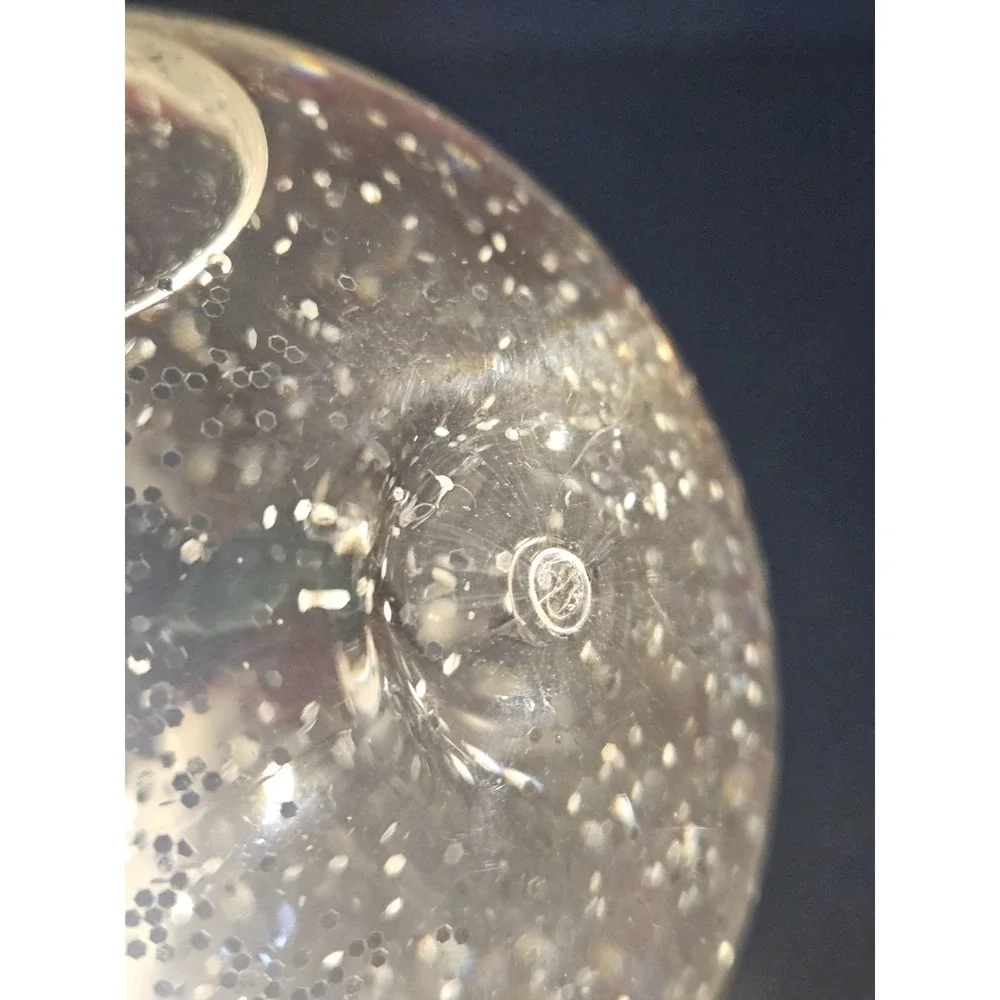Lighted Christmas Tree Snow Globe Swirling Glitter Plastic Dome Black Filigree